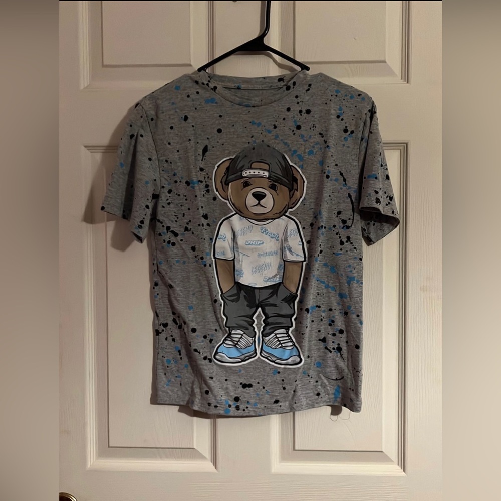 OG Hustle Bailey Apparel Drip Teddy Bear Graphic hip hop, T Shirt, Large, gray